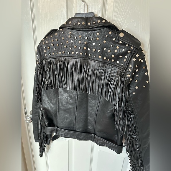 Vigoss Black Leather Jacket with Studs and Fringe - Picture 10 of 16